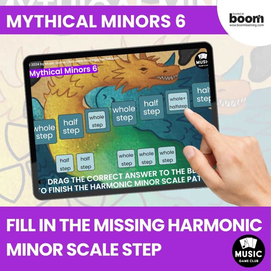 Fill in Missing Harmonic Minor Scale Step Boom™ Cards Digital Music Game (Mythical Minors 6)