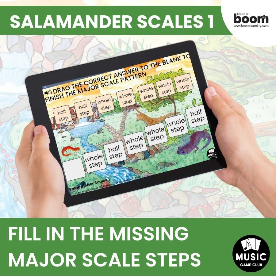 Fill in the Missing Major Scale Step Boom™ Cards Digital Music Game (Salamander Scales 1)