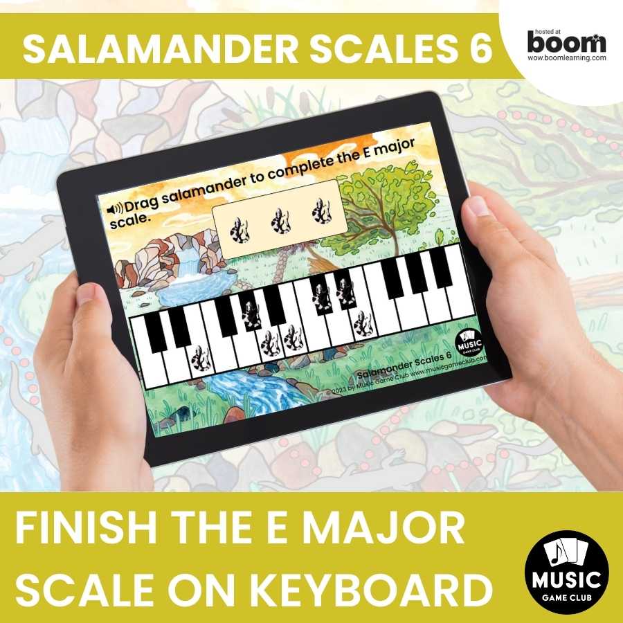 Finish the E Major Scale on Keyboard Boom™ Cards Digital Music Game (Salamander Scales 6)