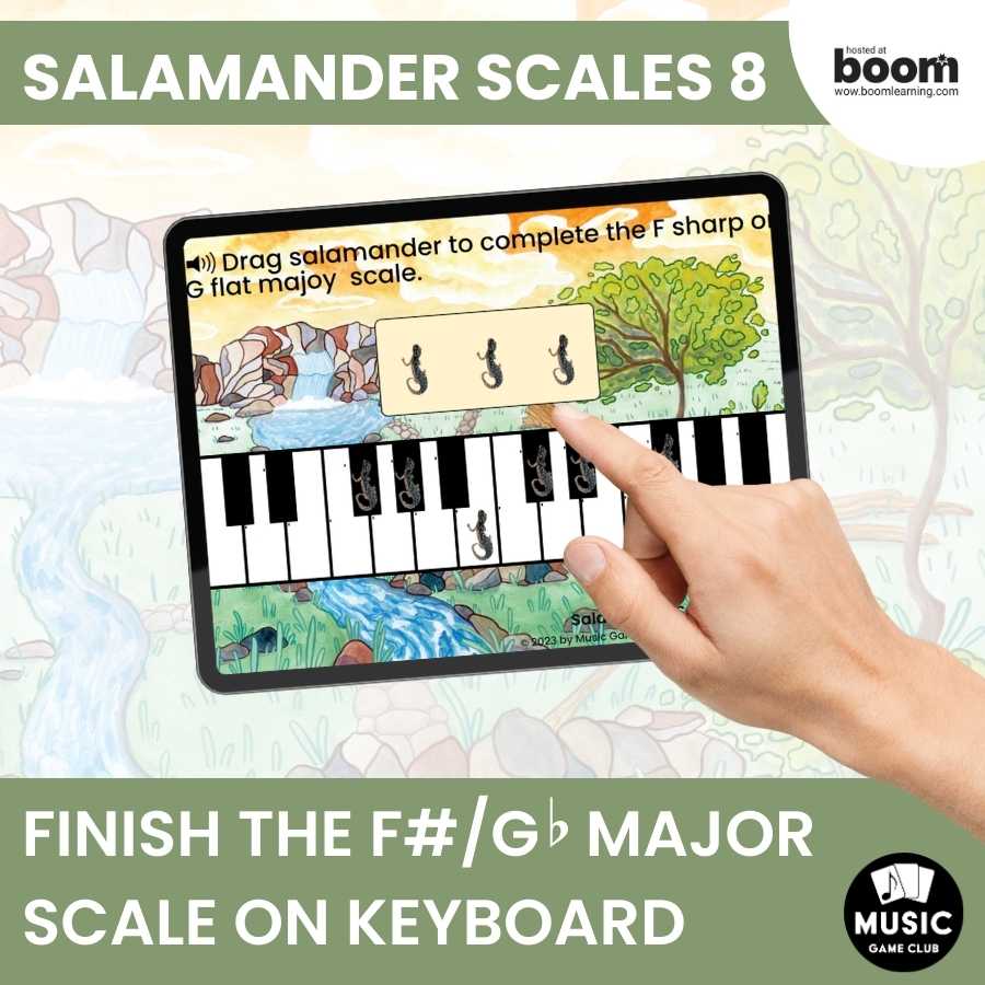 Finish the F#/G-Flat Major Scale on Keyboard Boom™ Cards Digital Music Game (Salamander Scales 8)