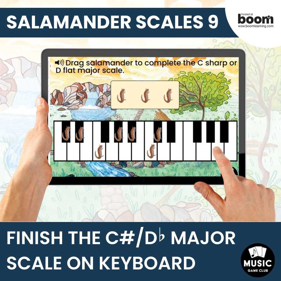 Finish the C#/D-Flat Major Scale on Keyboard Boom™ Cards Digital Music Game (Salamander Scales 9)