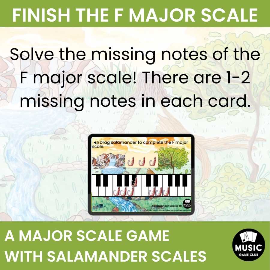 Finish the F Major Scale on Keyboard Boom™ Cards Digital Music Game (Salamander Scales 10)