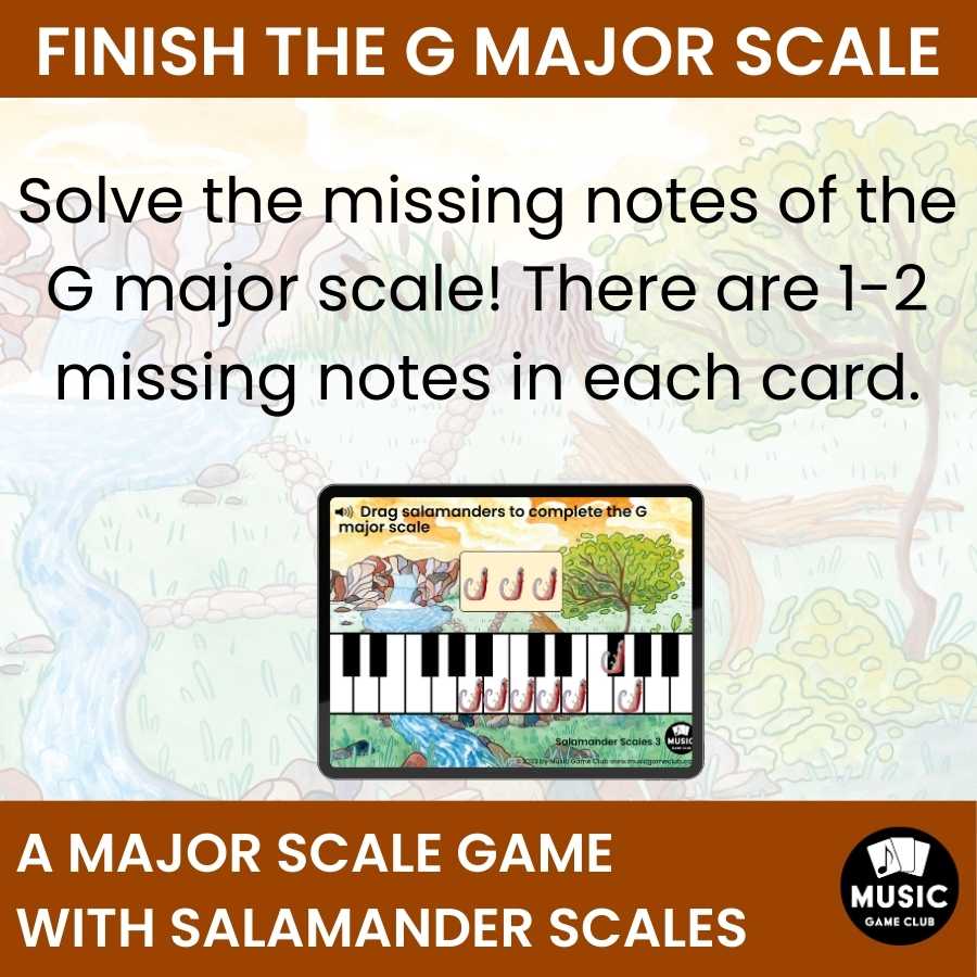 Finish the G Major Scale on Keyboard Boom™ Cards Digital Music Game (Salamander Scales 3)