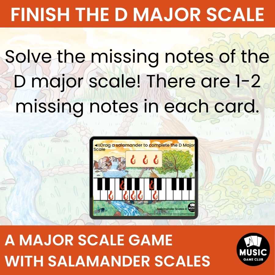 Finish the D Major Scale on Keyboard Boom™ Cards Digital Music Game (Salamander Scales 4)