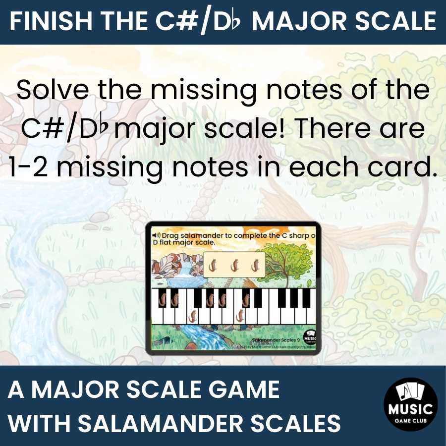 Finish the C#/D-Flat Major Scale on Keyboard Boom™ Cards Digital Music Game (Salamander Scales 9)