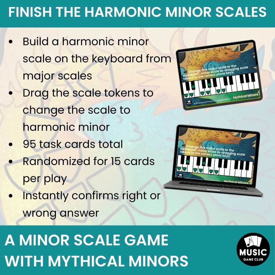 Harmonic Minor Scales on Keyboard  Boom™ Cards Digital Music Game (Mythical Minors 3)