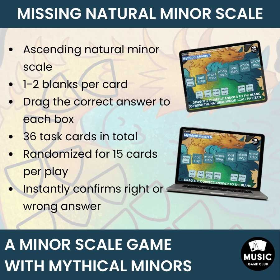 Fill in Missing Natural Minor Scale Step  Boom™ Cards Digital Music Game (Mythical Minors 5)