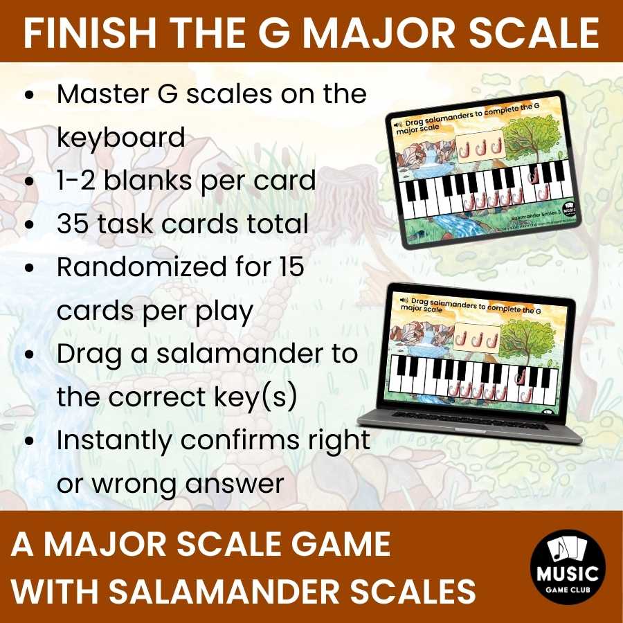 Finish the G Major Scale on Keyboard Boom™ Cards Digital Music Game (Salamander Scales 3)