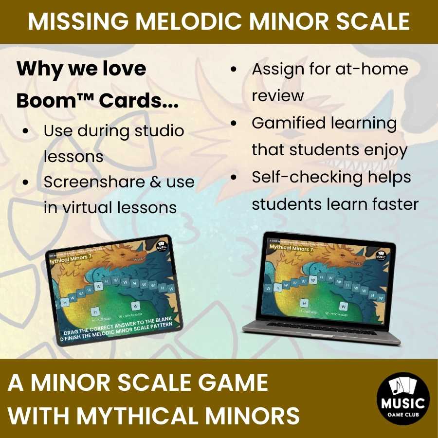 Fill in Missing Melodic Minor Scale Step Boom™ Cards Digital Music Game (Mythical Minors 7)