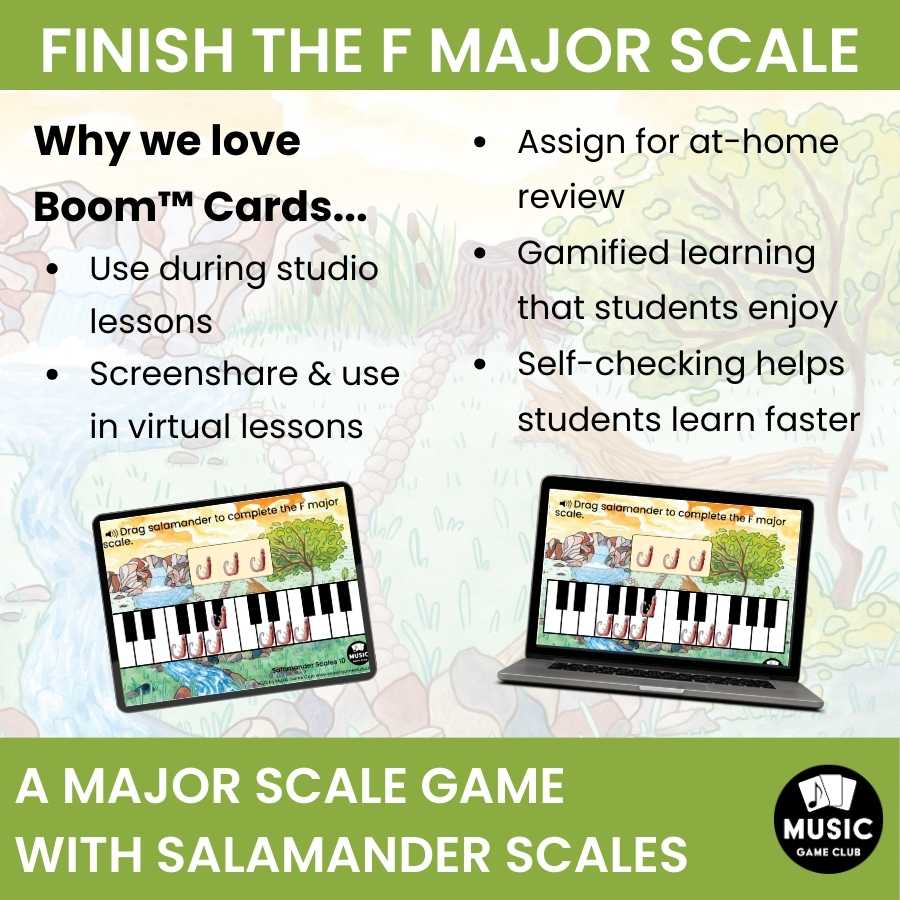 Finish the F Major Scale on Keyboard Boom™ Cards Digital Music Game (Salamander Scales 10)