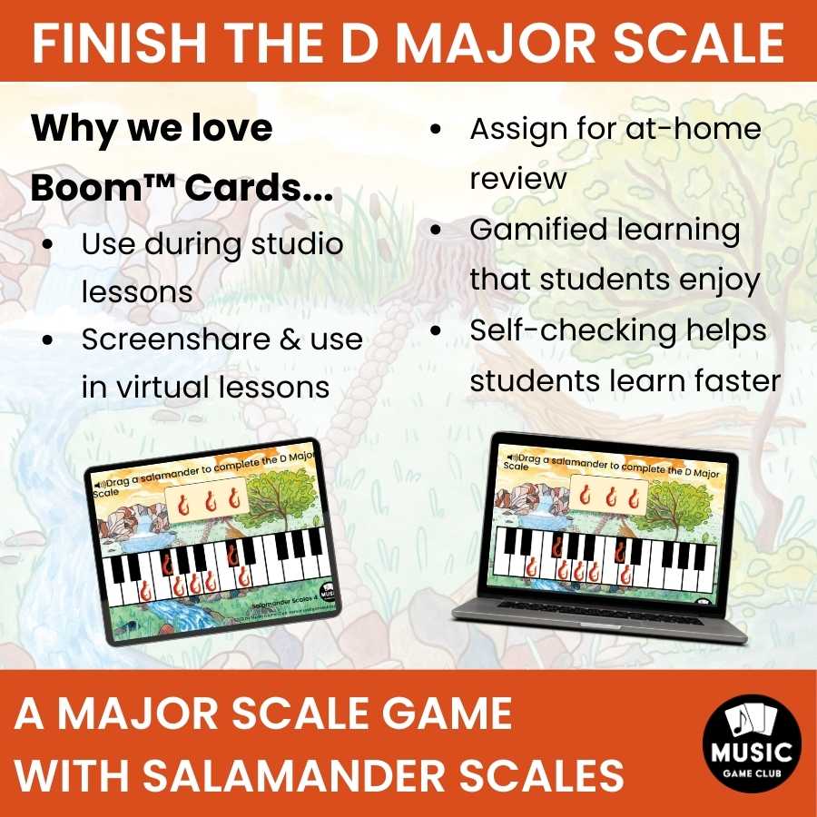 Finish the D Major Scale on Keyboard Boom™ Cards Digital Music Game (Salamander Scales 4)