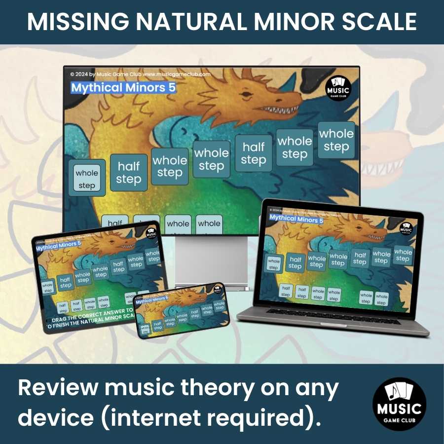 Fill in Missing Natural Minor Scale Step  Boom™ Cards Digital Music Game (Mythical Minors 5)