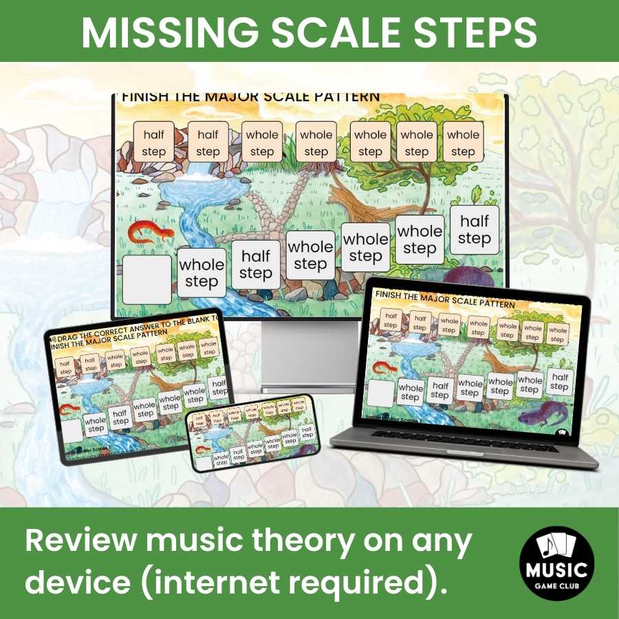 Fill in the Missing Major Scale Step Boom™ Cards Digital Music Game (Salamander Scales 1)