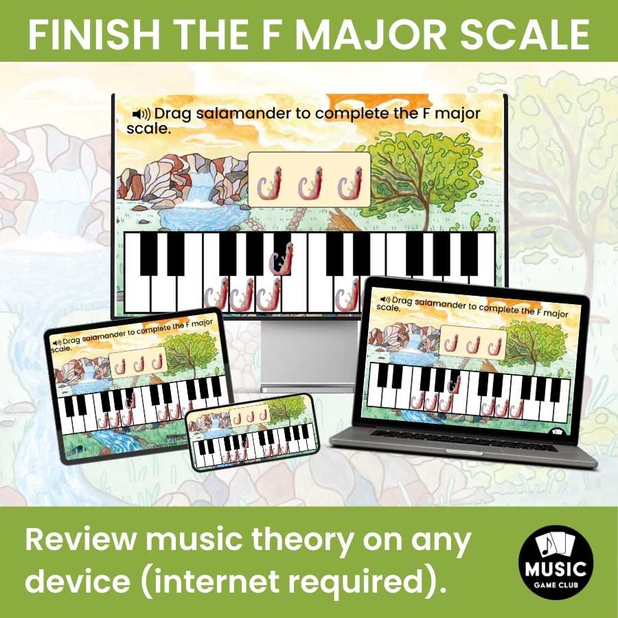 Finish the F Major Scale on Keyboard Boom™ Cards Digital Music Game (Salamander Scales 10)