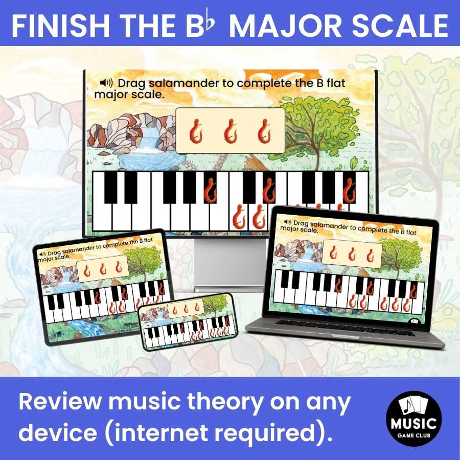 Finish the B-Flat Major Scale on Keyboard Boom™ Cards Digital Music Game (Salamander Scales 11)