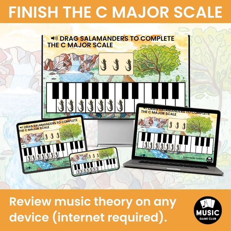 Finish the C Major Scale on Keyboard Boom™ Cards Digital Music Game (Salamander Scales 2)