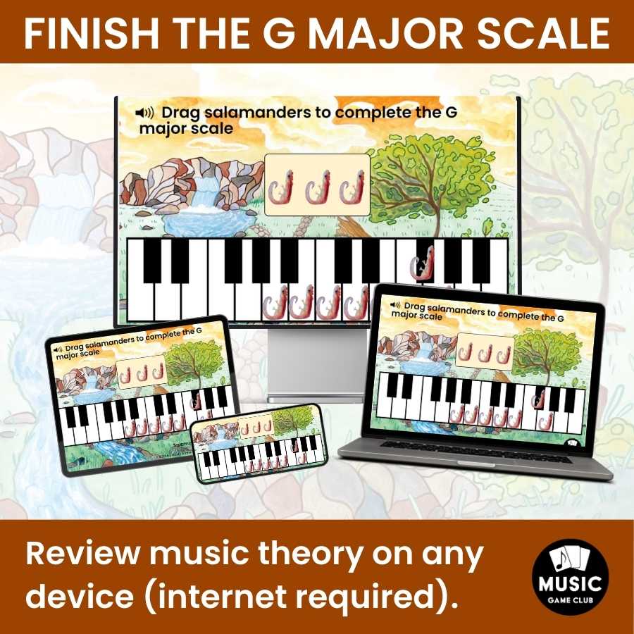 Finish the G Major Scale on Keyboard Boom™ Cards Digital Music Game (Salamander Scales 3)