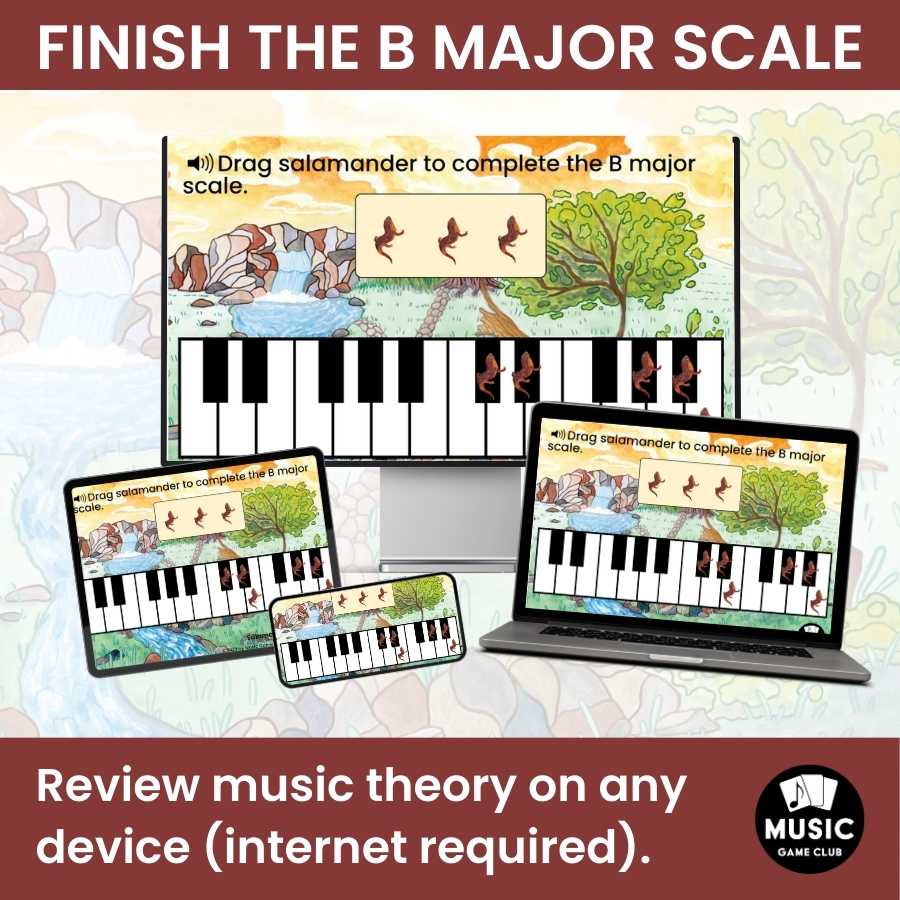 Finish the B Major Scale on Keyboard Boom™ Cards Digital Music Game (Salamander Scales 7)