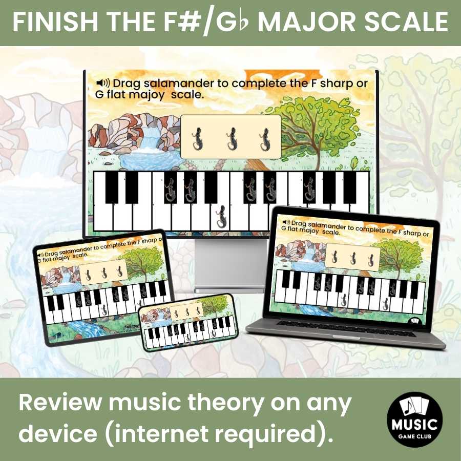 Finish the F#/G-Flat Major Scale on Keyboard Boom™ Cards Digital Music Game (Salamander Scales 8)