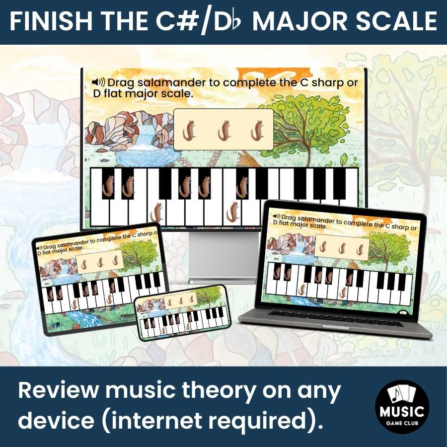 Finish the C#/D-Flat Major Scale on Keyboard Boom™ Cards Digital Music Game (Salamander Scales 9)