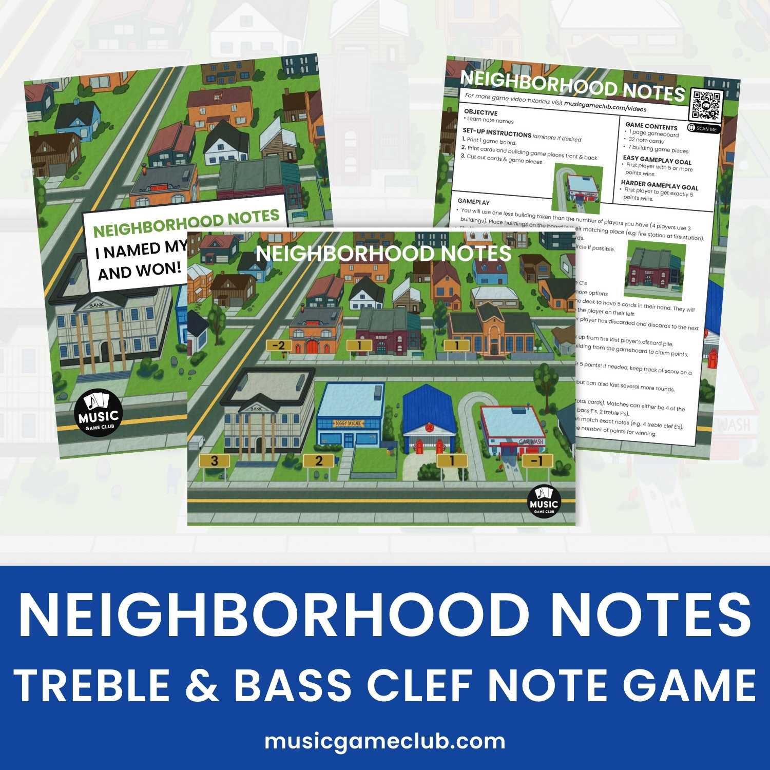 Neighborhood Notes Treble Bass Clef Note Game - Printable