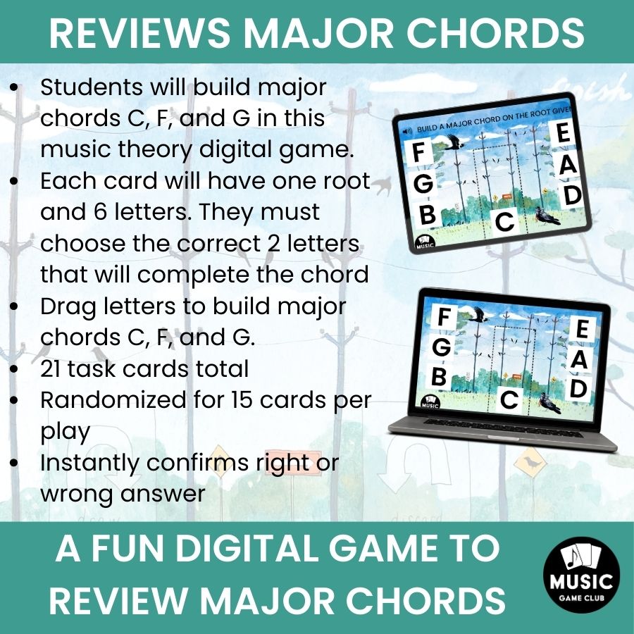 Build Major Chords C, F, G (Crow Chords 1) Boom™ Cards Digital Music Game