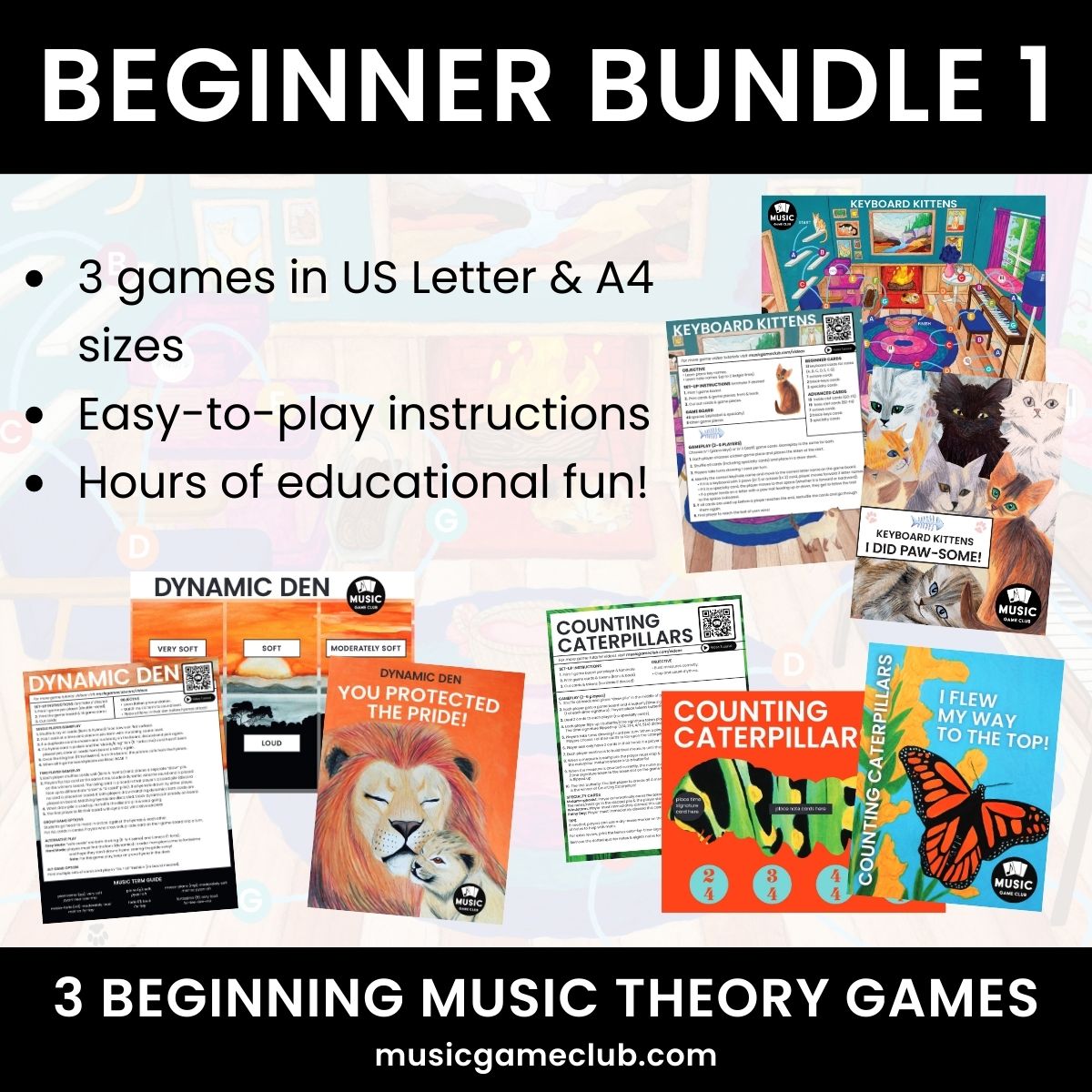 Beginner Bundle 1 - Beginning Music Theory Games - Printable