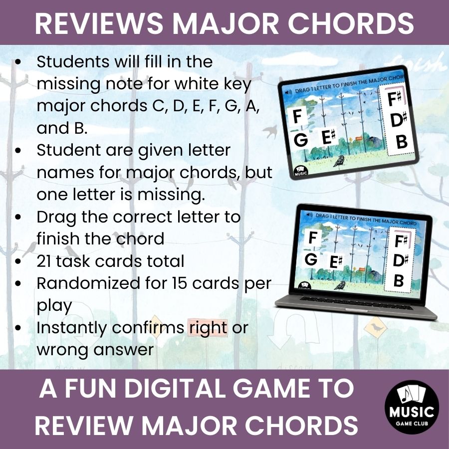 Fill in the White Key Major Chords (Crow Chords 5) Boom™ Cards Digital Music Game