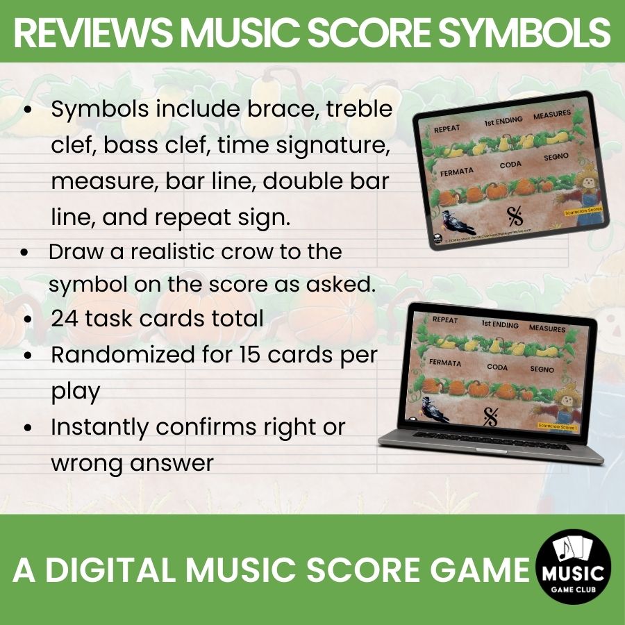 Beginning Score Symbols (Scarecrow Scores 3) Boom™ Cards Digital Music Game