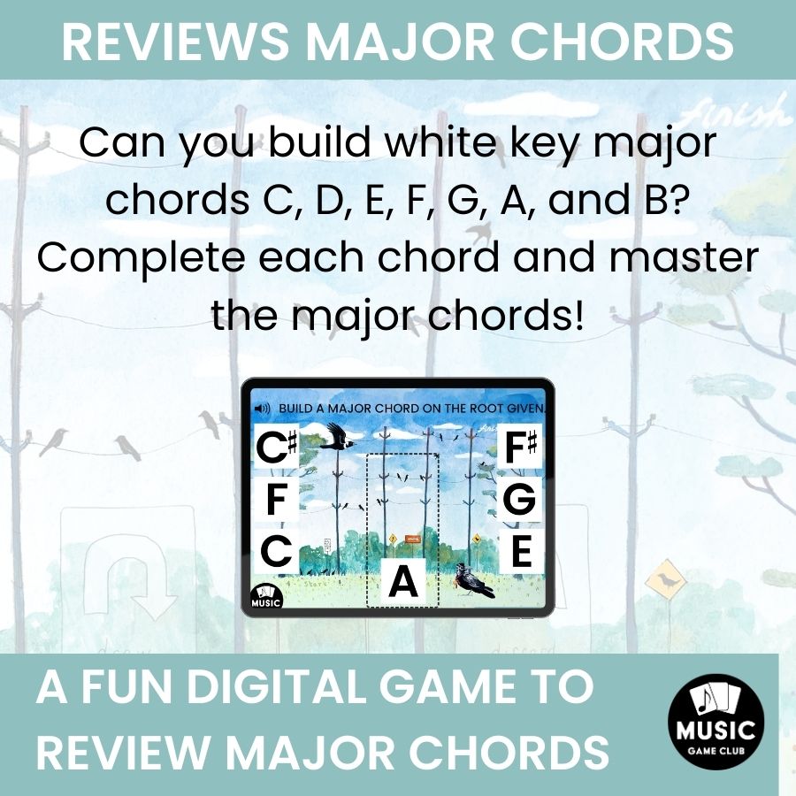 Build White Key Major Chords C D E F G A B (Crow Chords 2)  Boom™ Cards Digital Music Game