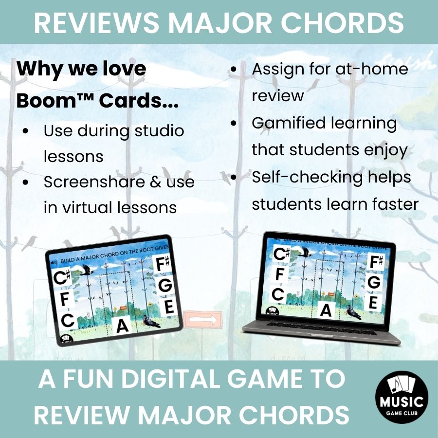 Build White Key Major Chords C D E F G A B (Crow Chords 2)  Boom™ Cards Digital Music Game