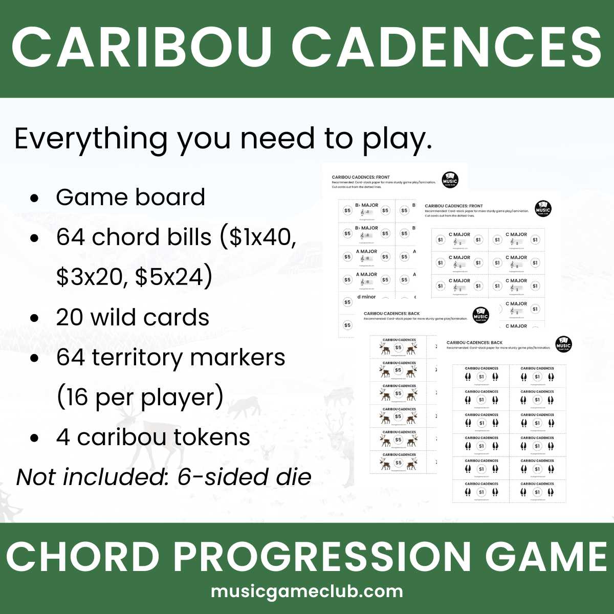 Caribou Cadences Chord Progression Game - Printable