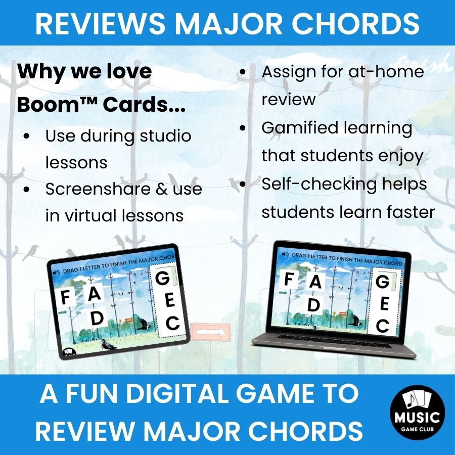 Fill in the Major Chords C, F, G (Crow Chords 4) Boom™ Cards Digital Music Game