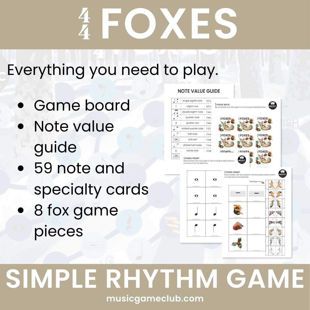 4/4 Foxes Simple Rhythm Game - Printable