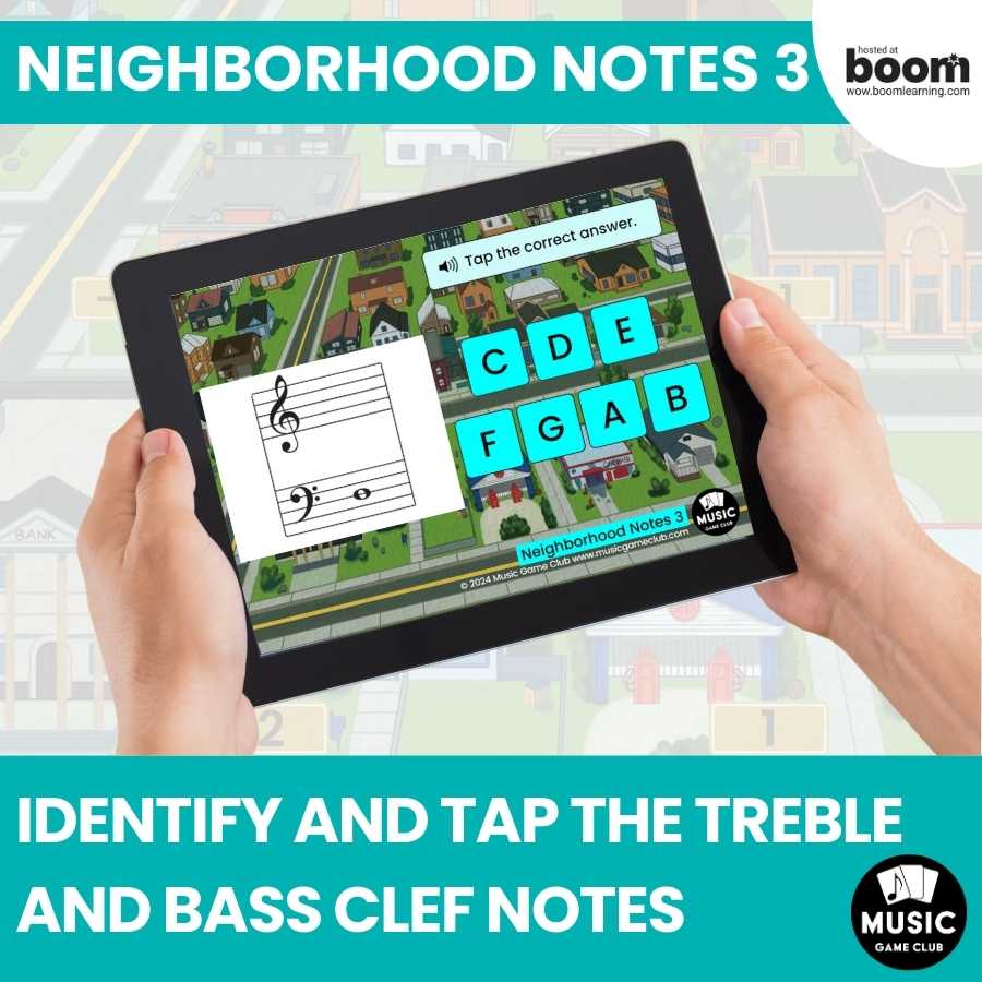 Treble Bass Clef Notes C to C (Neighborhood Notes 3) Boom™ Cards Digital Music Game