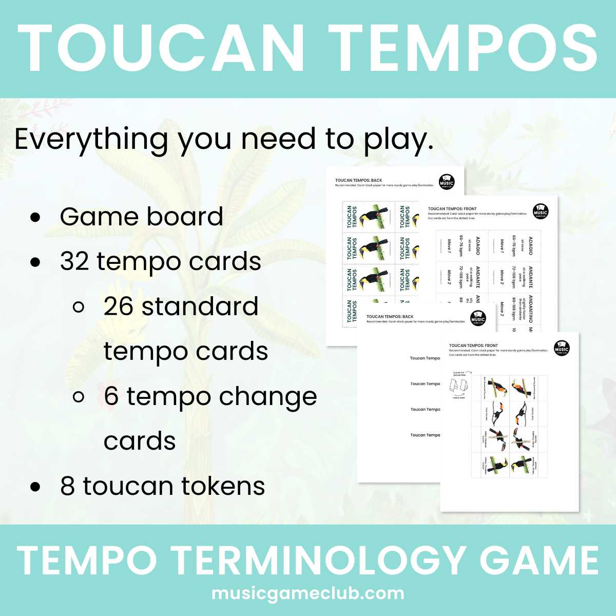 Toucan Tempos Tempo Terminology Game - Printable