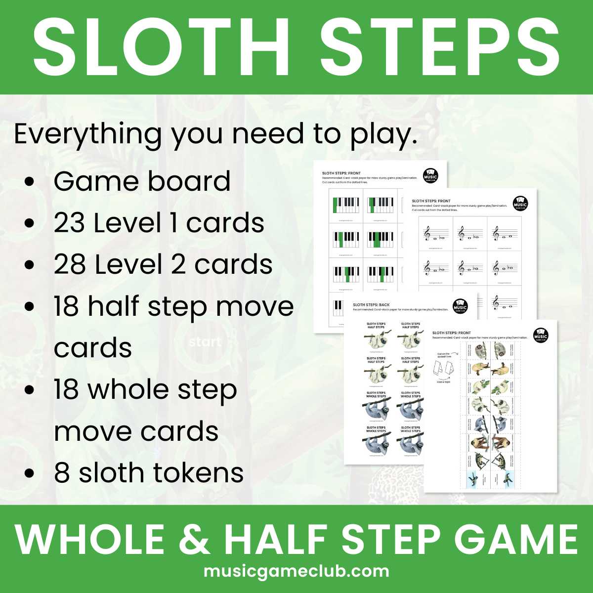 Sloth Steps Whole & Half Steps Game - Printable