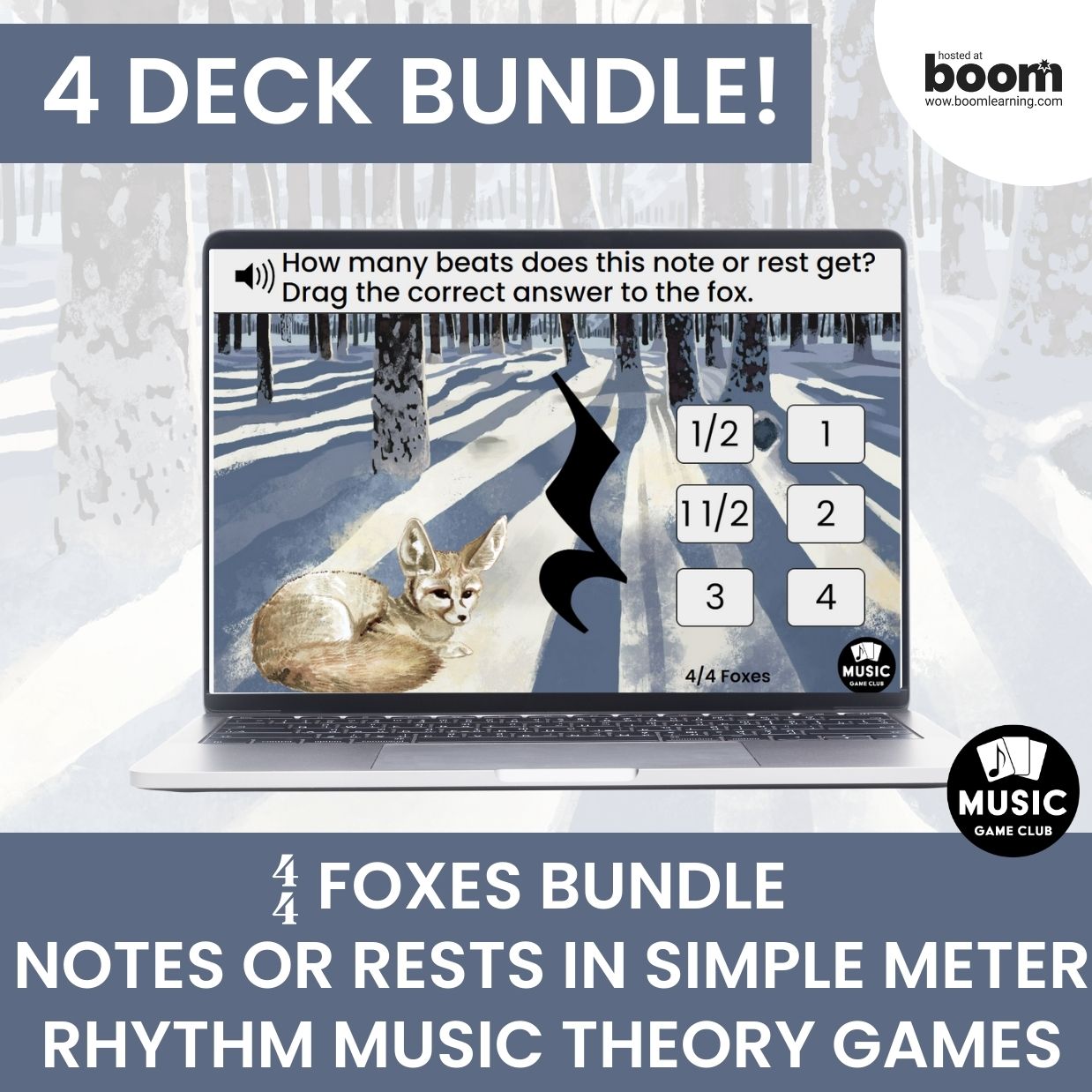 4/4 Foxes Bundle Notes and Rests in Simple Meter Boom™ Cards Digital Music Game