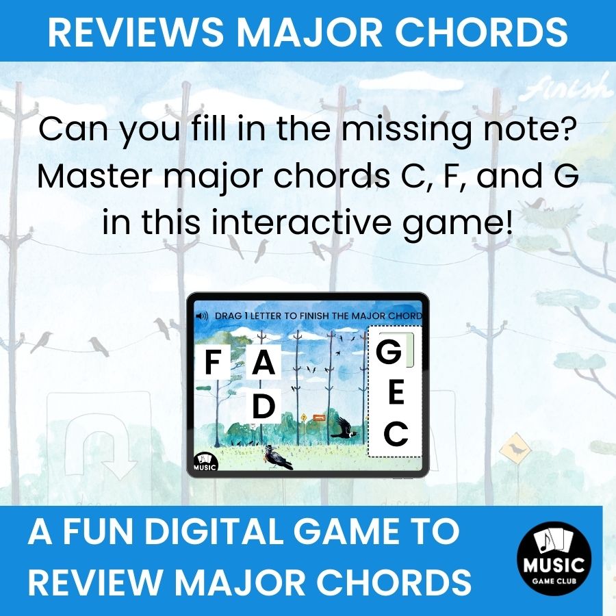 Fill in the Major Chords C, F, G (Crow Chords 4) Boom™ Cards Digital Music Game