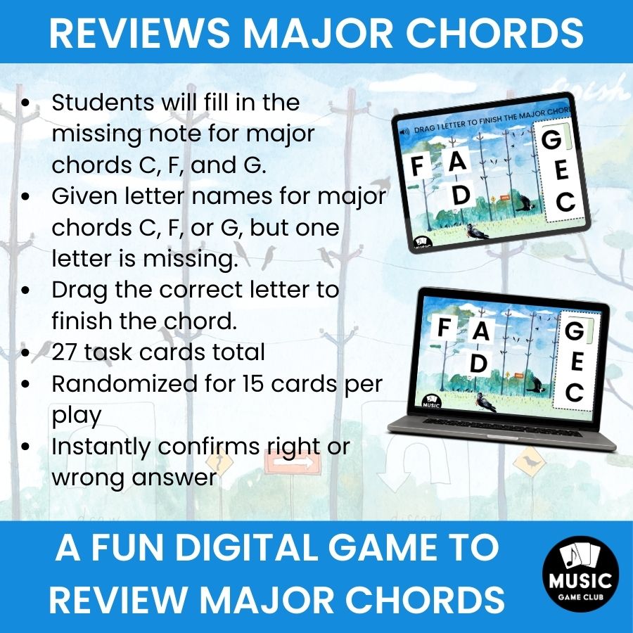 Fill in the Major Chords C, F, G (Crow Chords 4) Boom™ Cards Digital Music Game