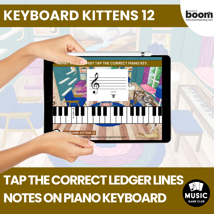 Piano Staff Ledger Lines Notes (Keyboard Kittens 12) Boom™ Cards Digital Music Game