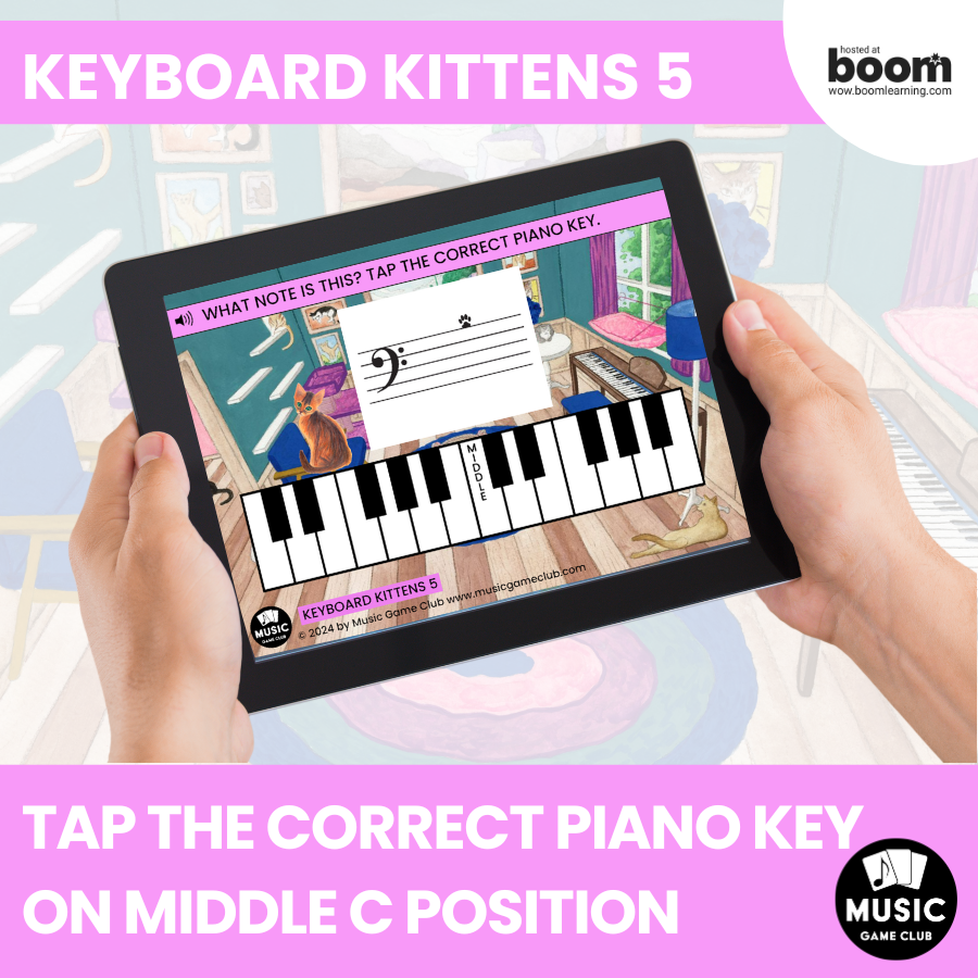 Piano Staff Notes Middle C Position (Keyboard Kittens 5) Boom™ Cards Digital Music Game