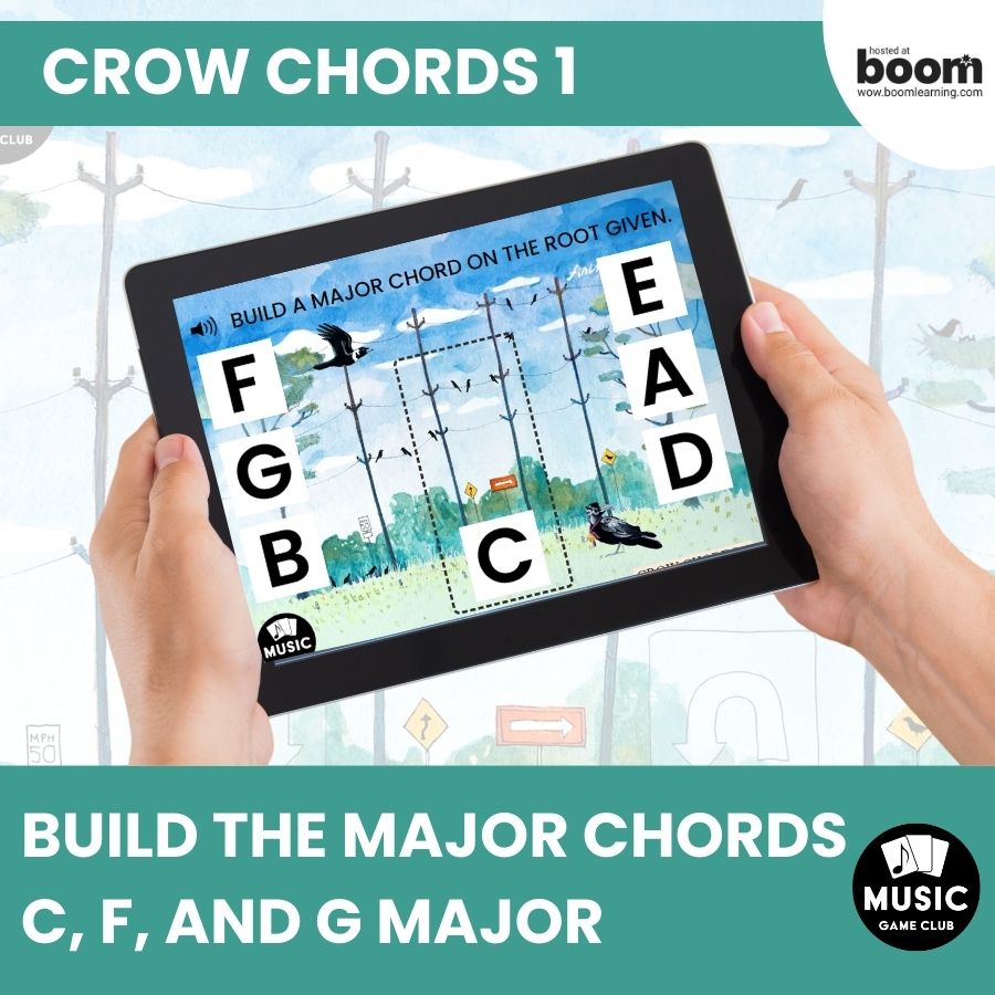 Build Major Chords C, F, G (Crow Chords 1) Boom™ Cards Digital Music Game