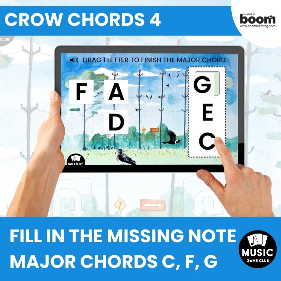 Fill in the Major Chords C, F, G (Crow Chords 4) Boom™ Cards Digital Music Game