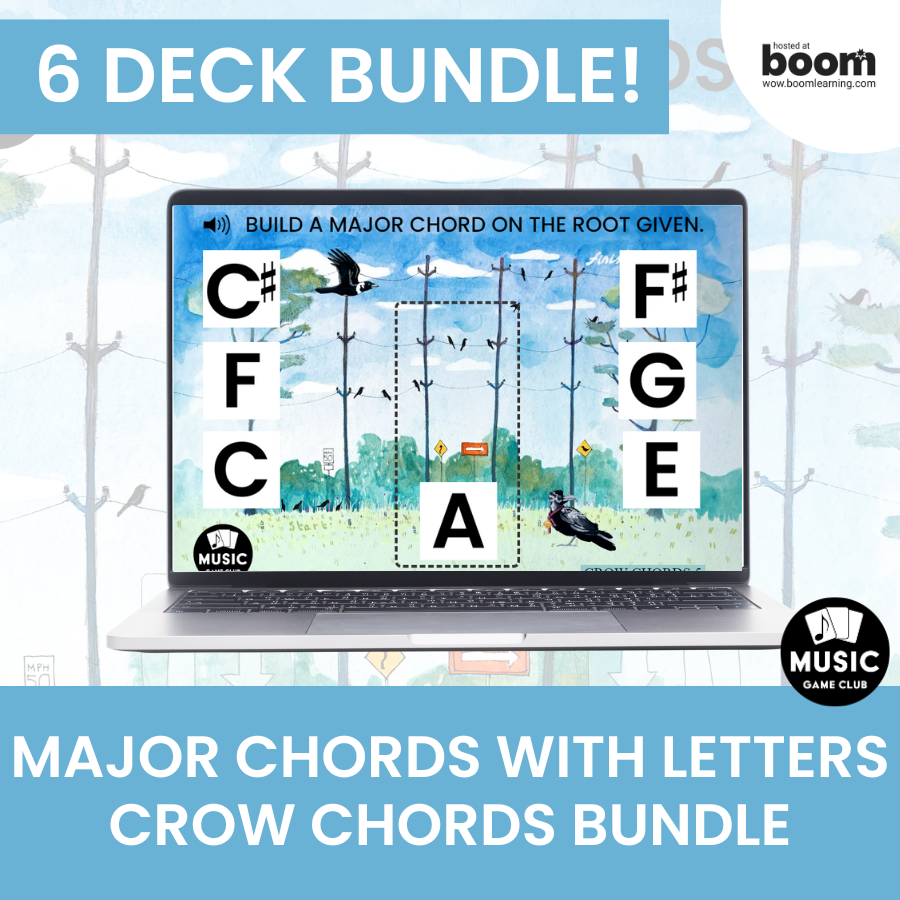 Major Chords with Letters (Crow Chords Bundle) Boom™ Cards Digital Music Game