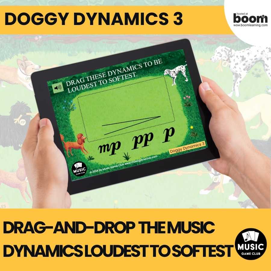 Music Dynamics Loudest to Softest (Doggy Dynamics 3) Boom™ Cards Digital Music Game