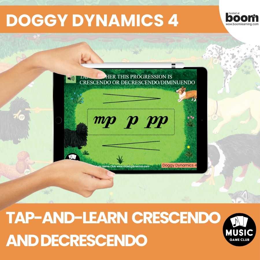 Crescendo and Decrescendo (Doggy Dynamics 4) Boom™ Cards Digital Music Game