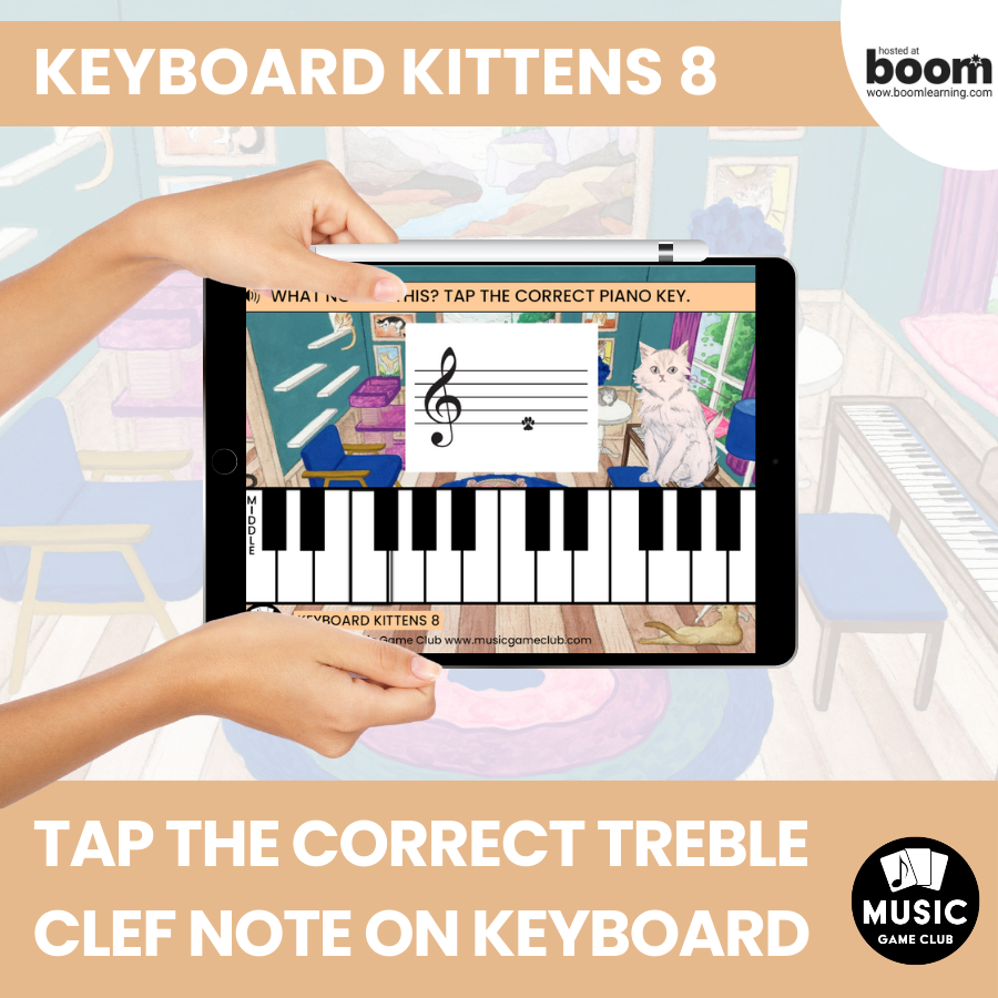 Piano Staff Treble Clef Line Notes (Keyboard Kittens 8) Boom™ Cards Digital Music Game