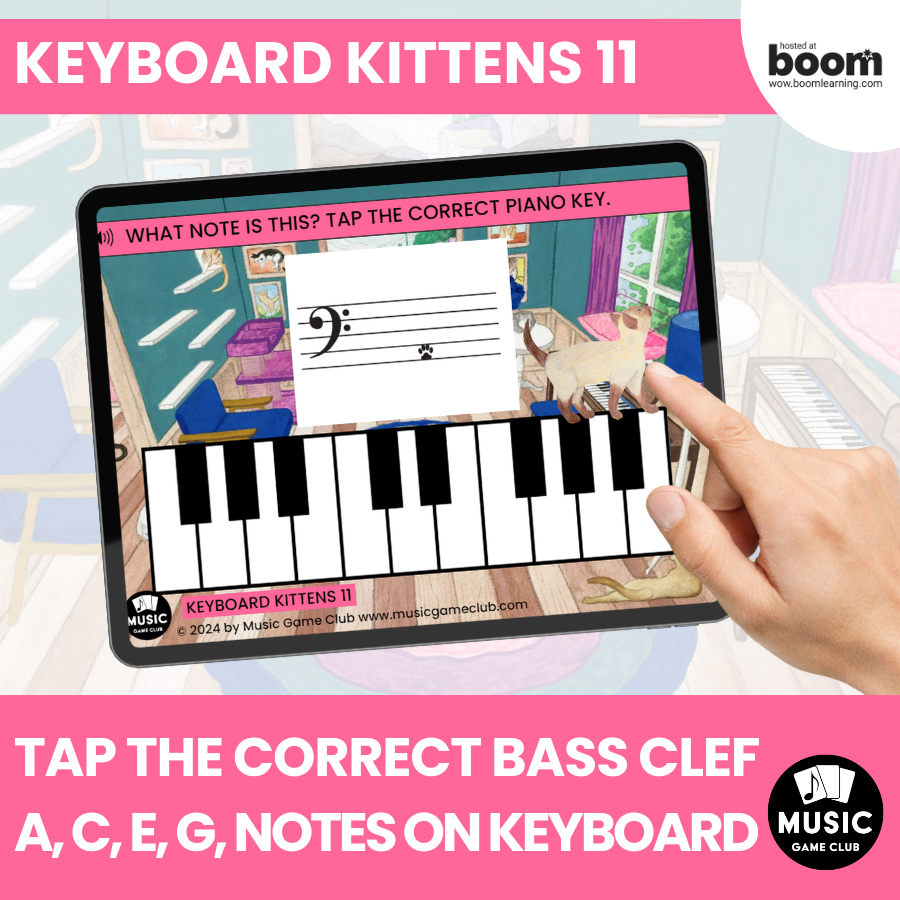 Piano Staff Bass Clef Space Notes (Keyboard Kittens 11) Boom™ Cards Digital Music Game