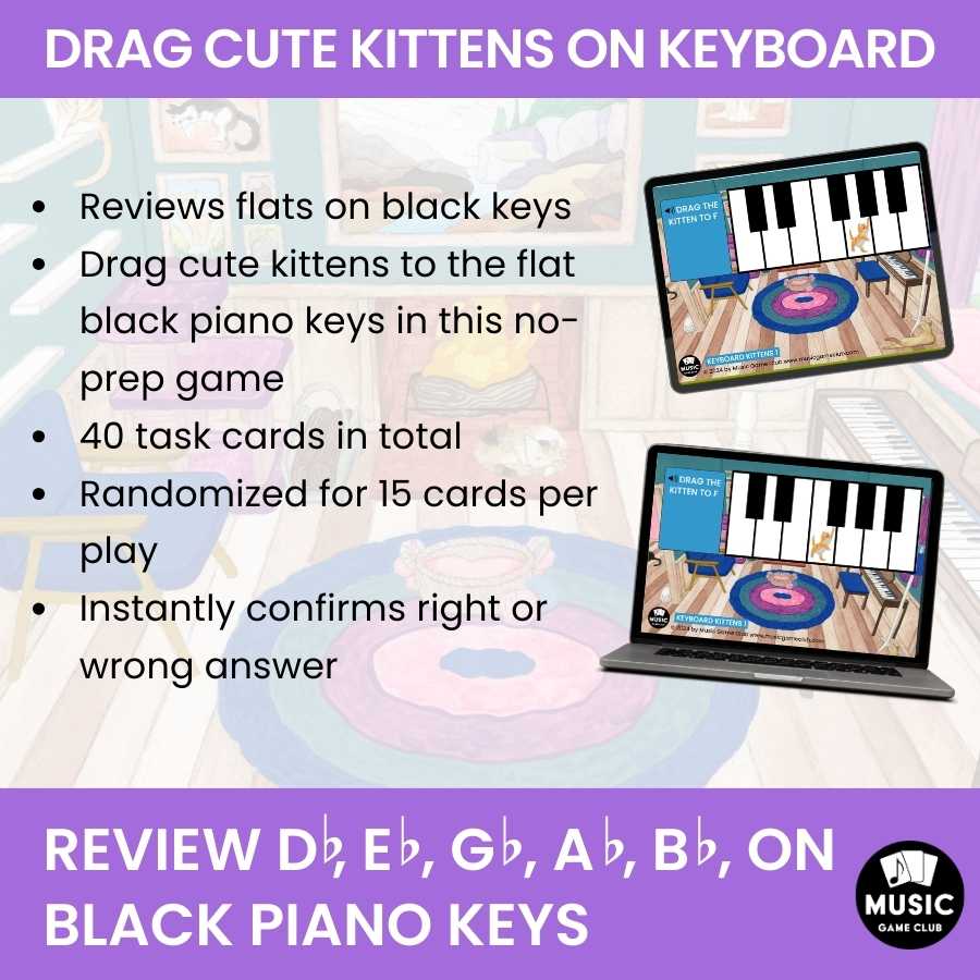 Flat Black Piano Keys (Keyboard Kittens 3) Boom™ Cards Digital Music Game